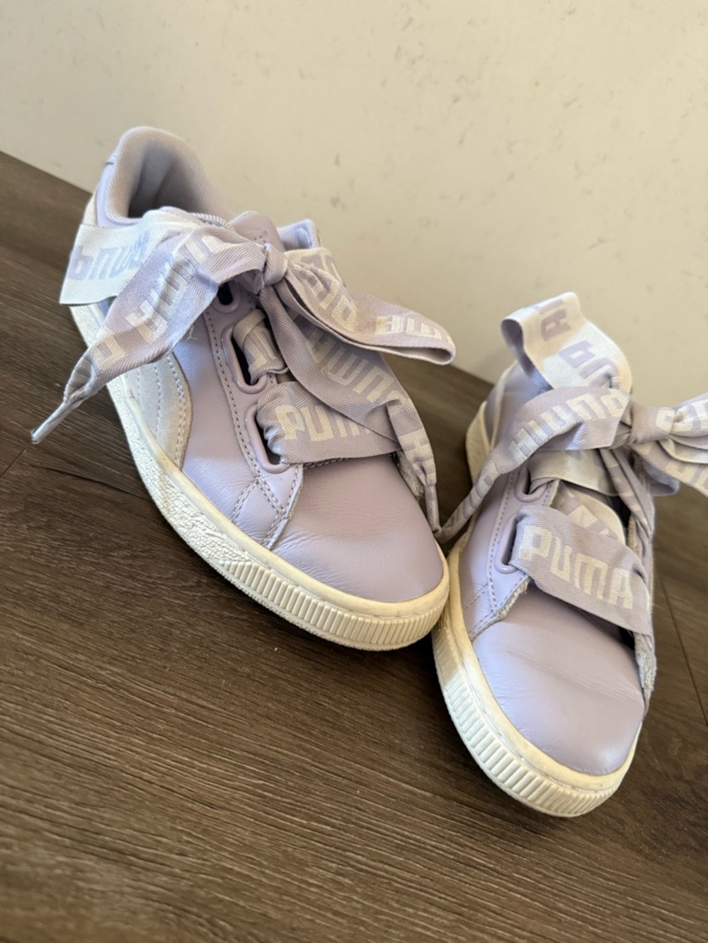 Puma Lavender and White Low-Top Sneakers